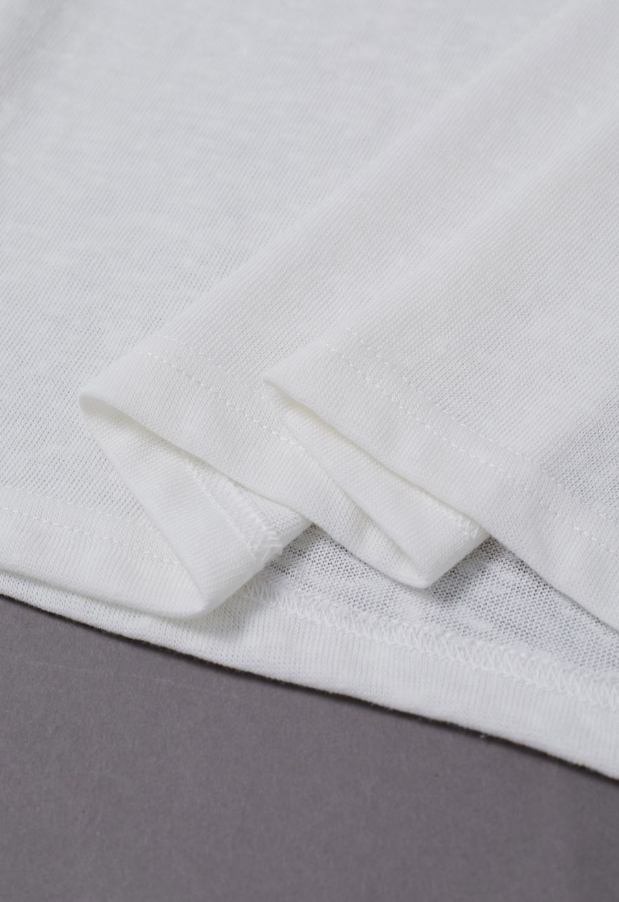 Fake Embroidered Pocket Crew Neck T-Shirt in Ivory