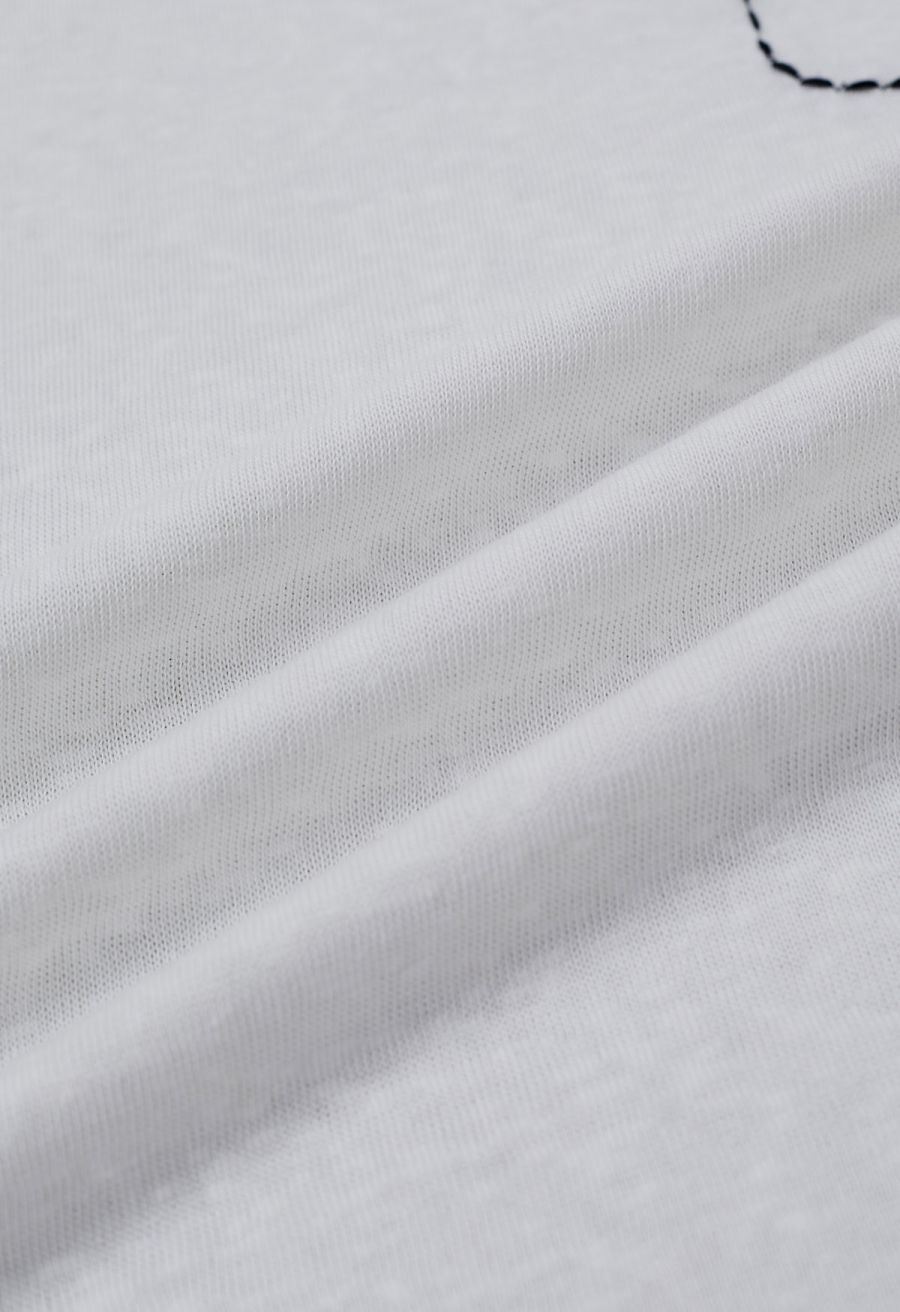 Fake Embroidered Pocket Crew Neck T-Shirt in Ivory