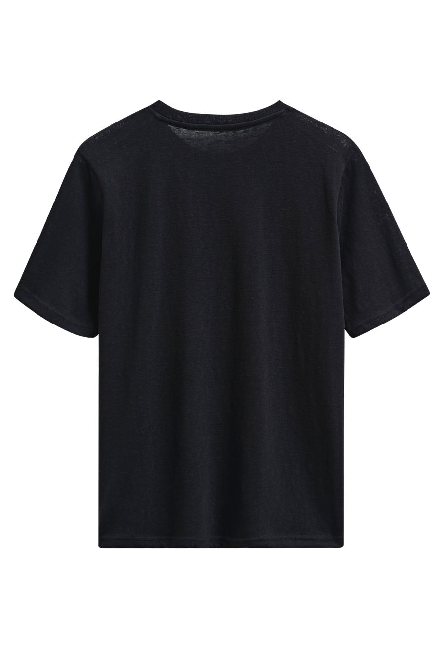 Fake Embroidered Pocket Crew Neck T-Shirt in Black