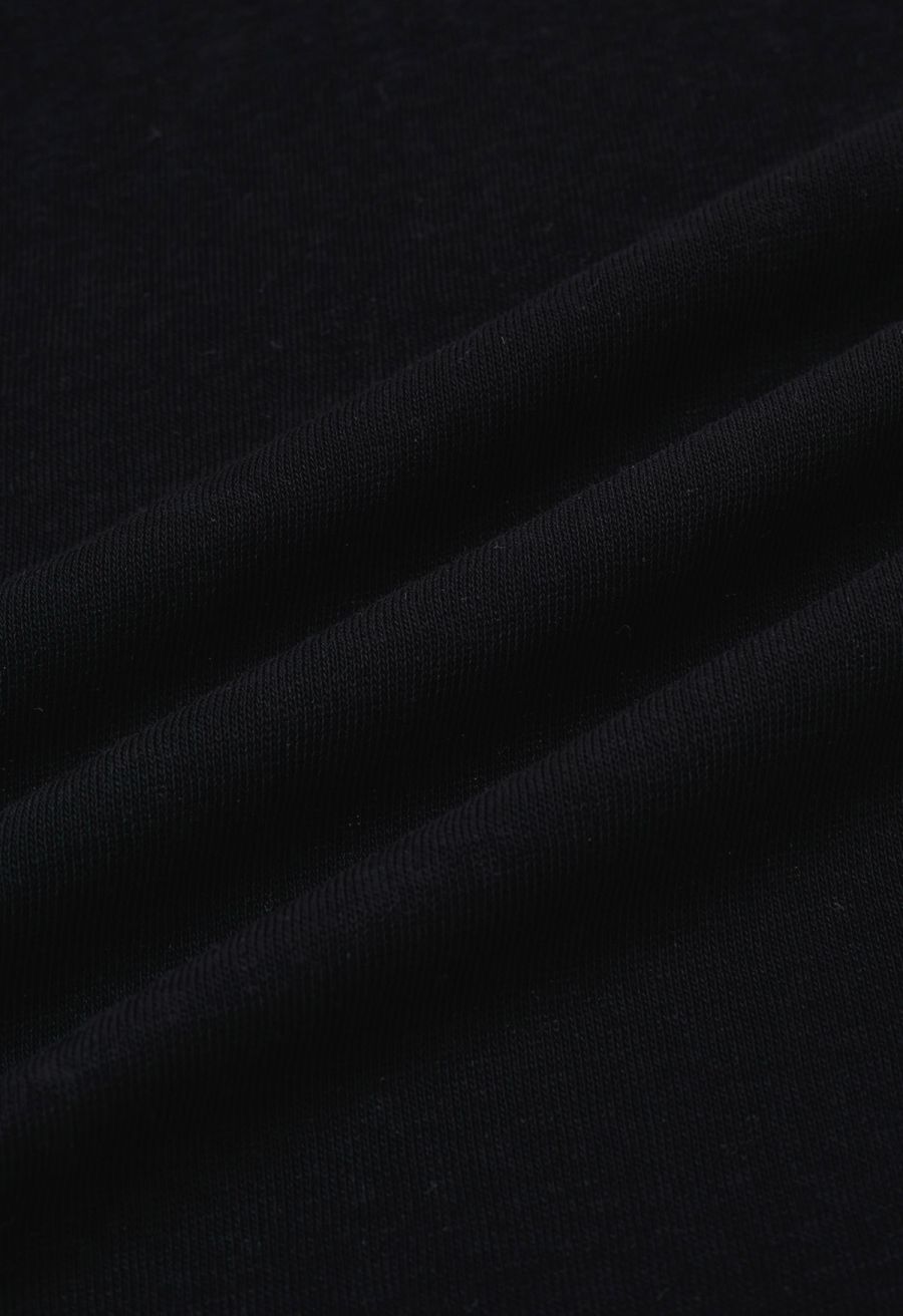 Fake Embroidered Pocket Crew Neck T-Shirt in Black