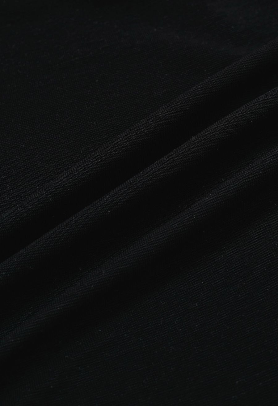 Free-Style Neckline Short Sleeve Ruched Top in Black