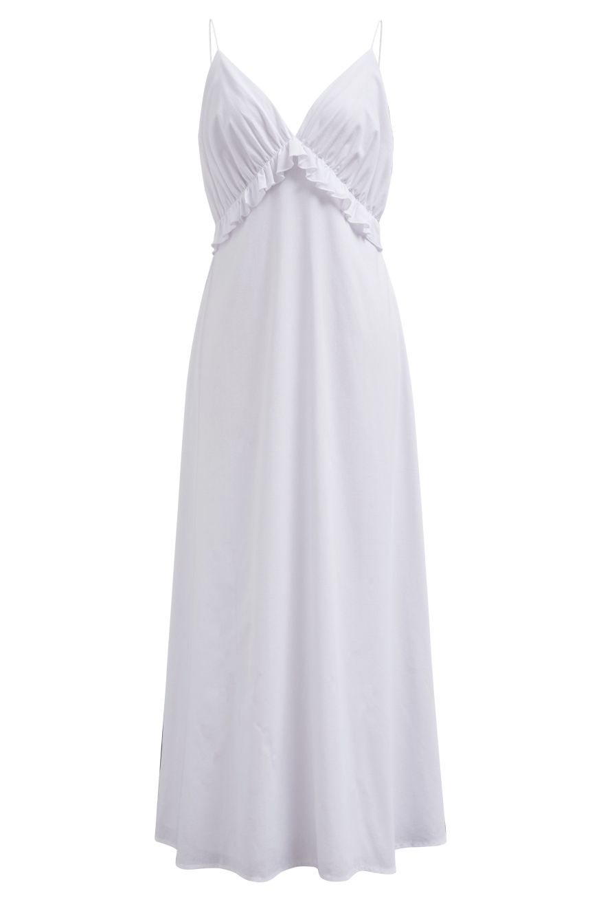 Deep V-Neck Ruffle Cotton Cami Maxi Dress