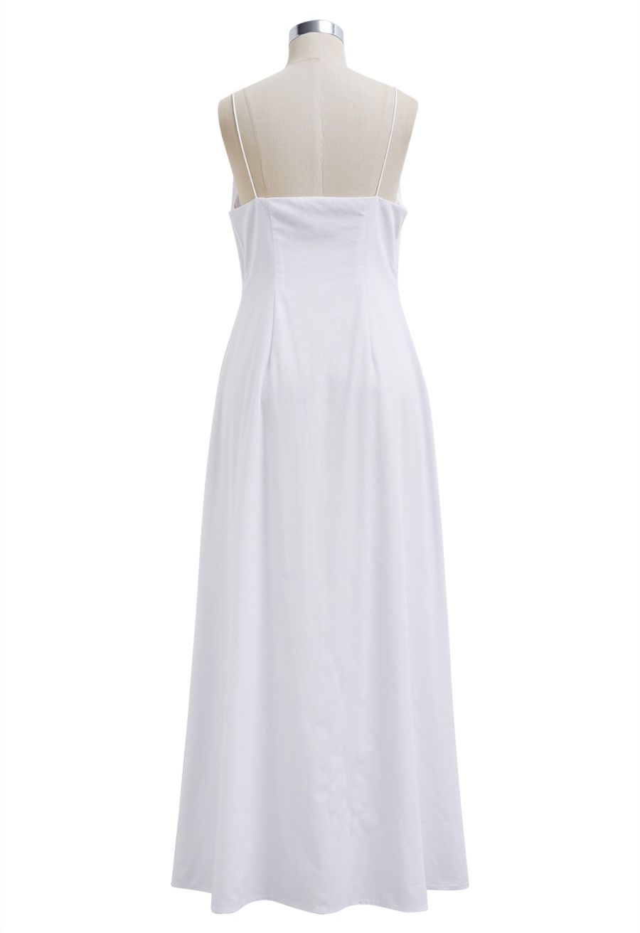 Deep V-Neck Ruffle Cotton Cami Maxi Dress