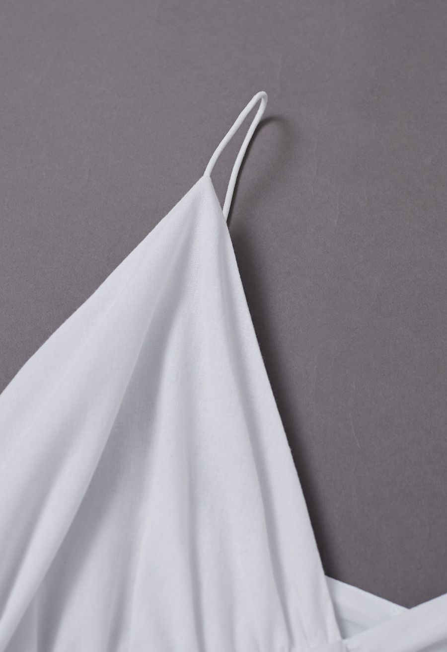 Deep V-Neck Ruffle Cotton Cami Maxi Dress