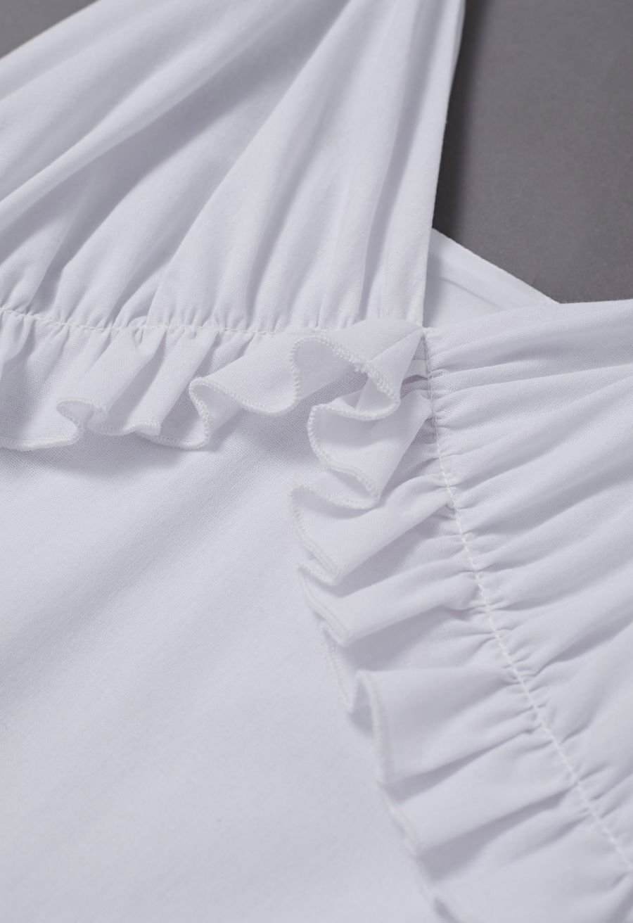 Deep V-Neck Ruffle Cotton Cami Maxi Dress