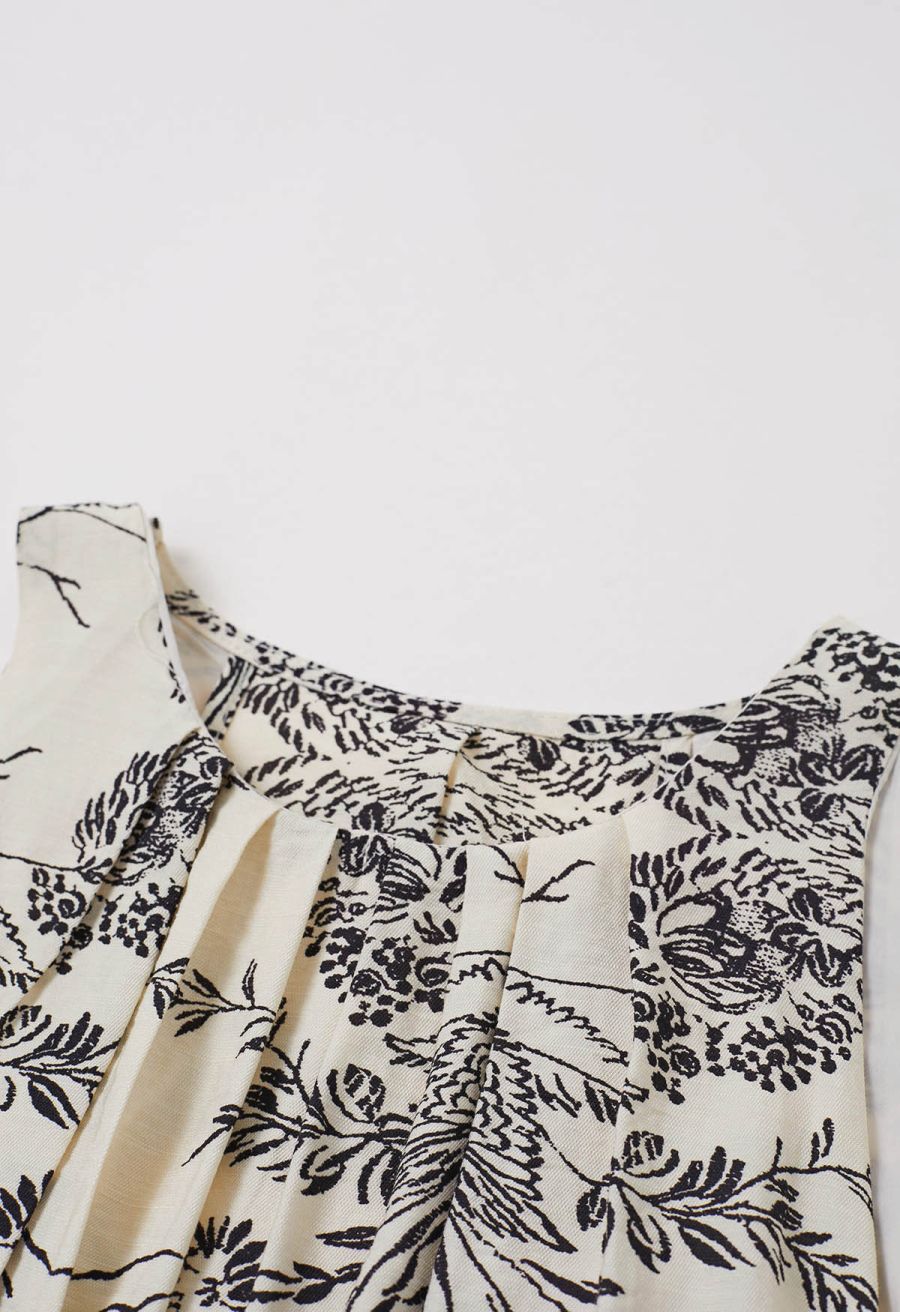 Inky Floral Printed Cutout Back Belted Dress