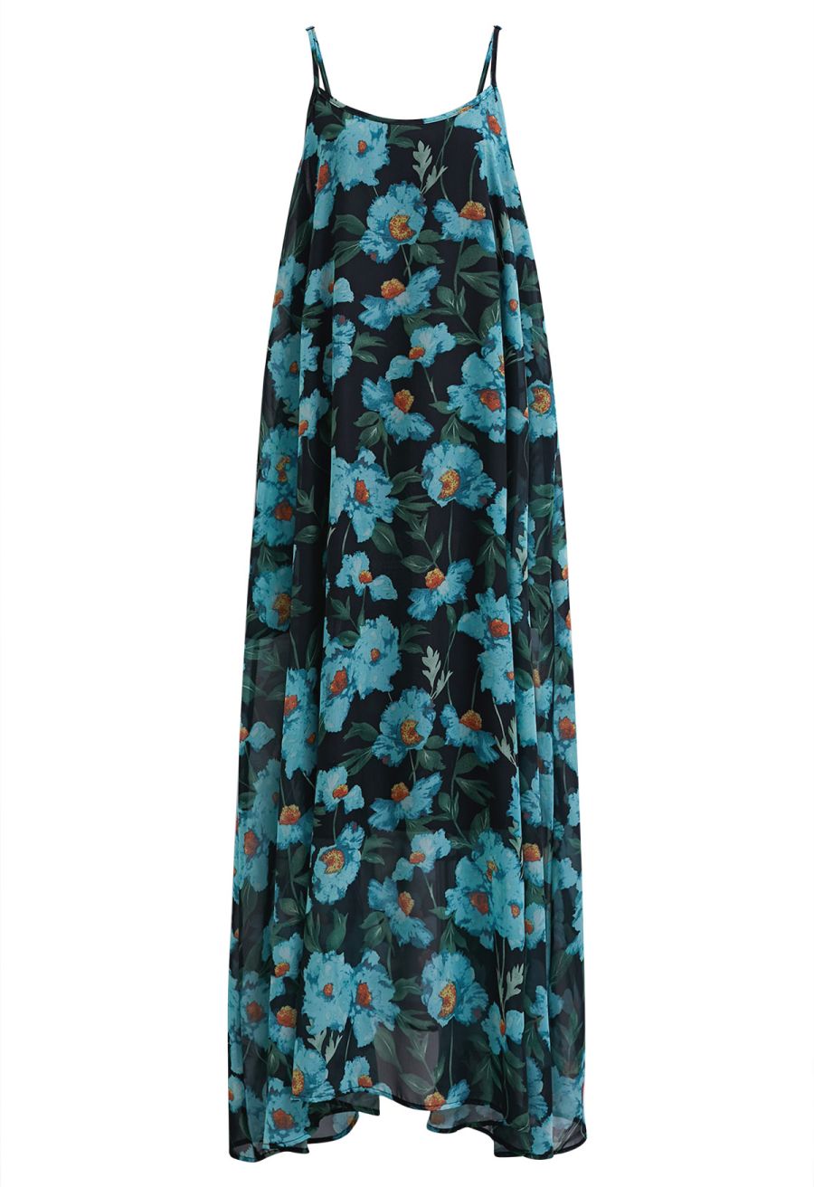Painting Floral Side Pocket Chiffon Cami Dress