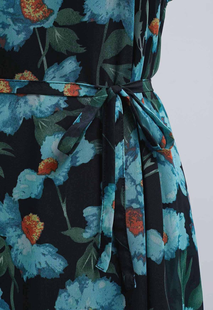 Painting Floral Side Pocket Chiffon Cami Dress
