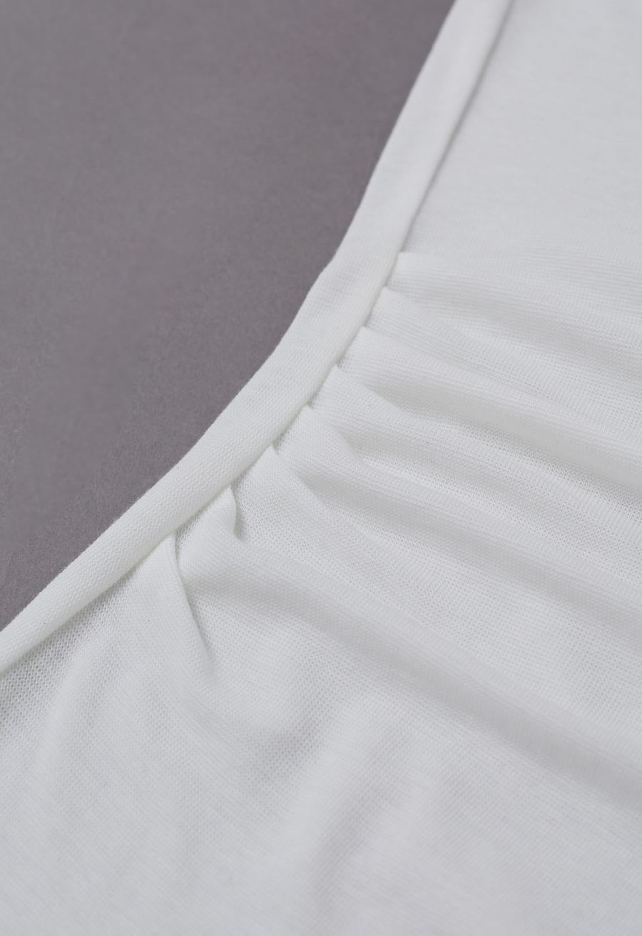 Free-Style Neckline Short Sleeve Ruched Top in White