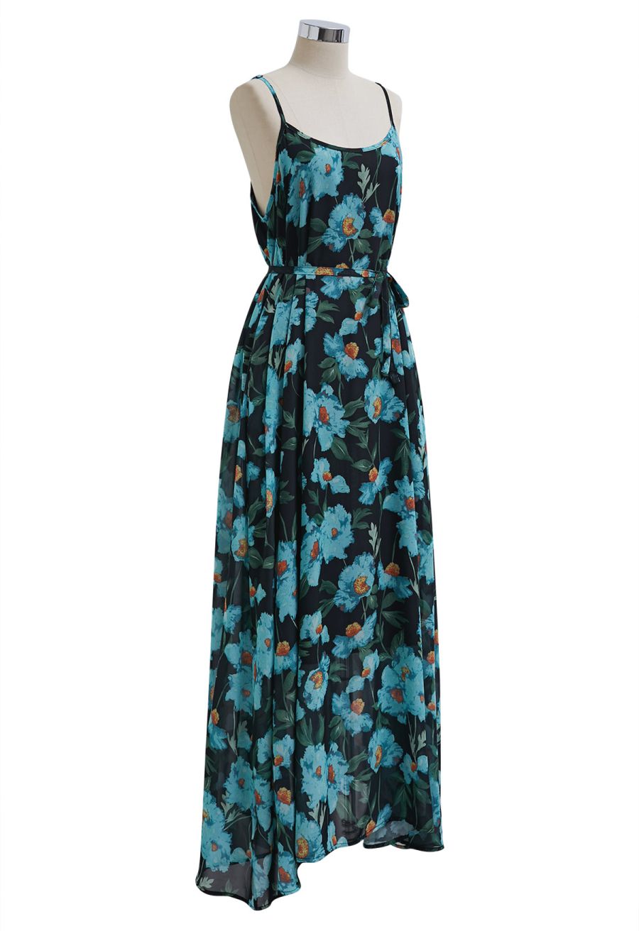 Painting Floral Side Pocket Chiffon Cami Dress