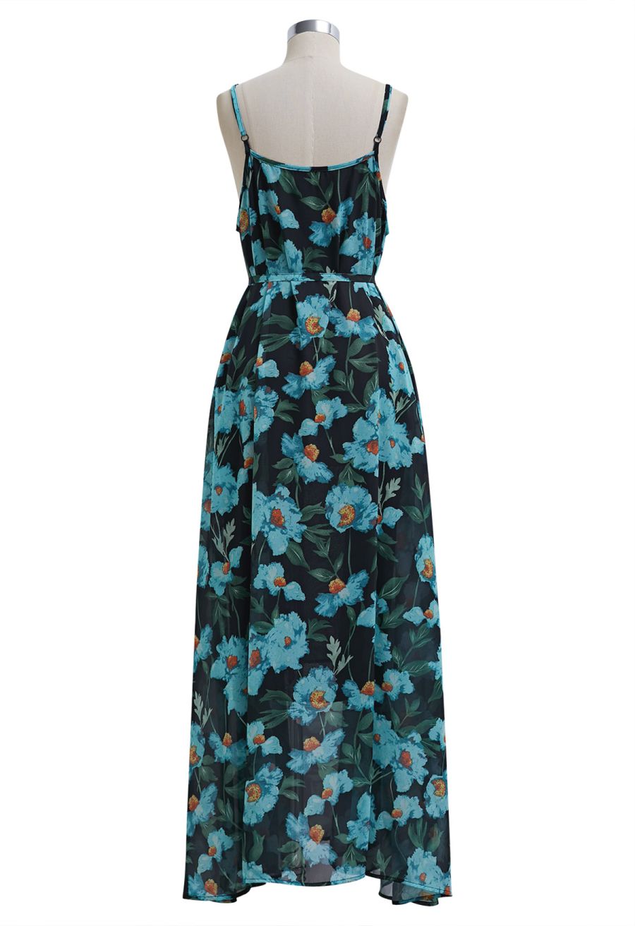 Painting Floral Side Pocket Chiffon Cami Dress