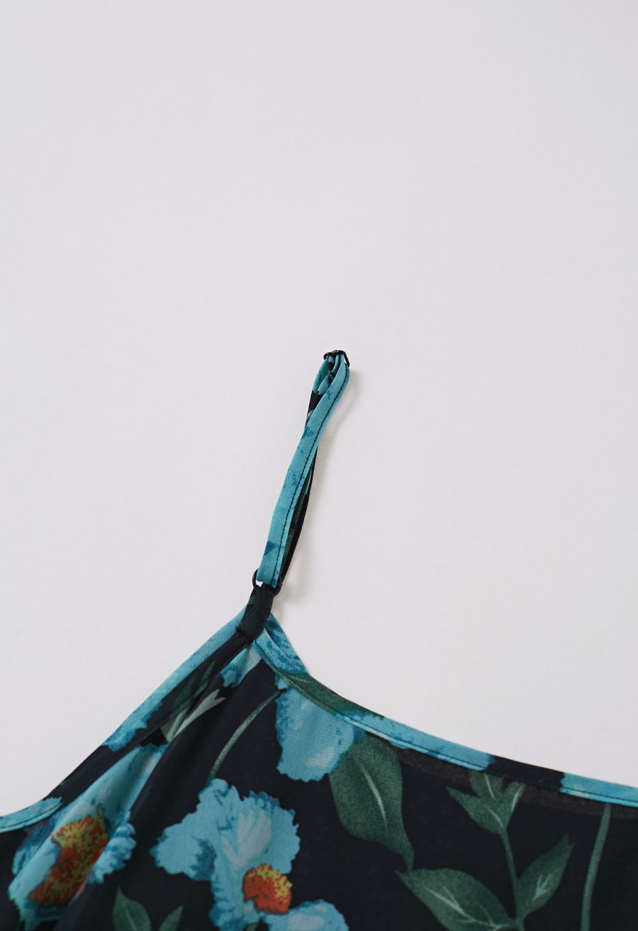 Painting Floral Side Pocket Chiffon Cami Dress