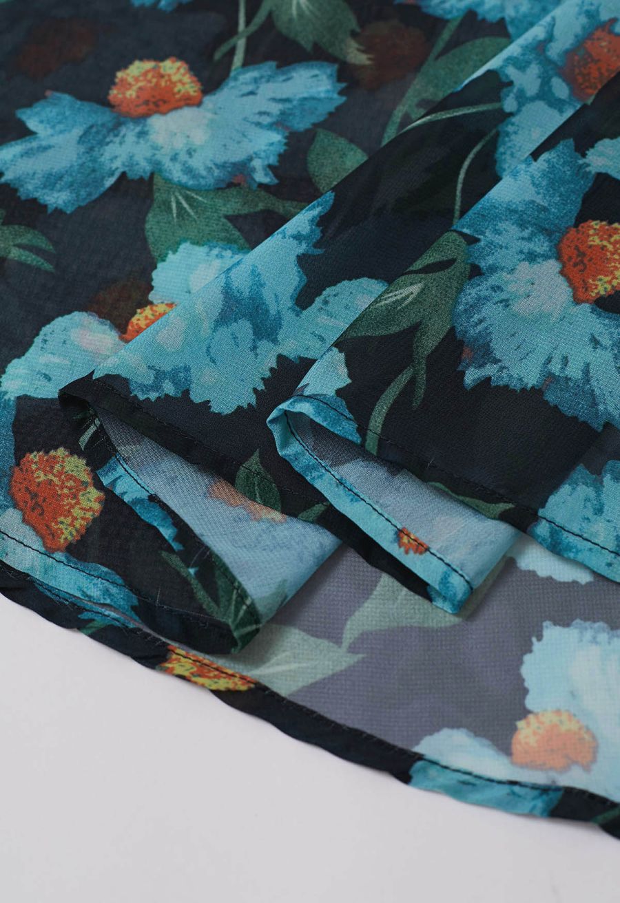 Painting Floral Side Pocket Chiffon Cami Dress