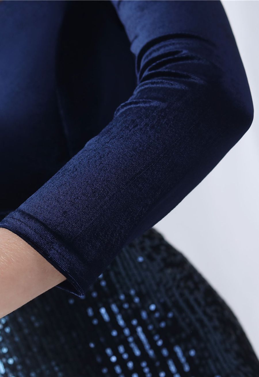 Ombre Sequins Velvet Spliced Gown in Navy