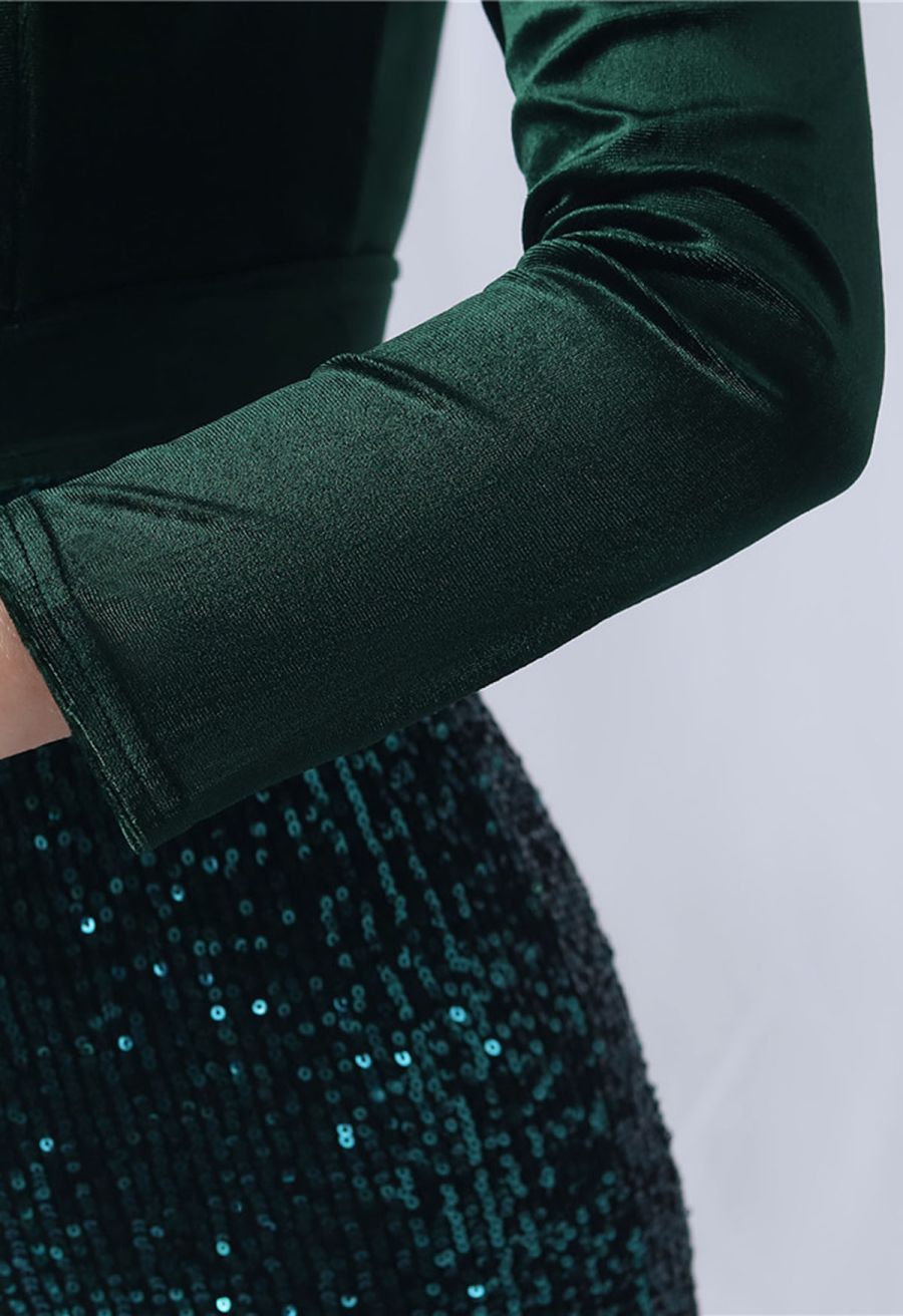 Ombre Sequins Velvet Spliced Gown in Emerald