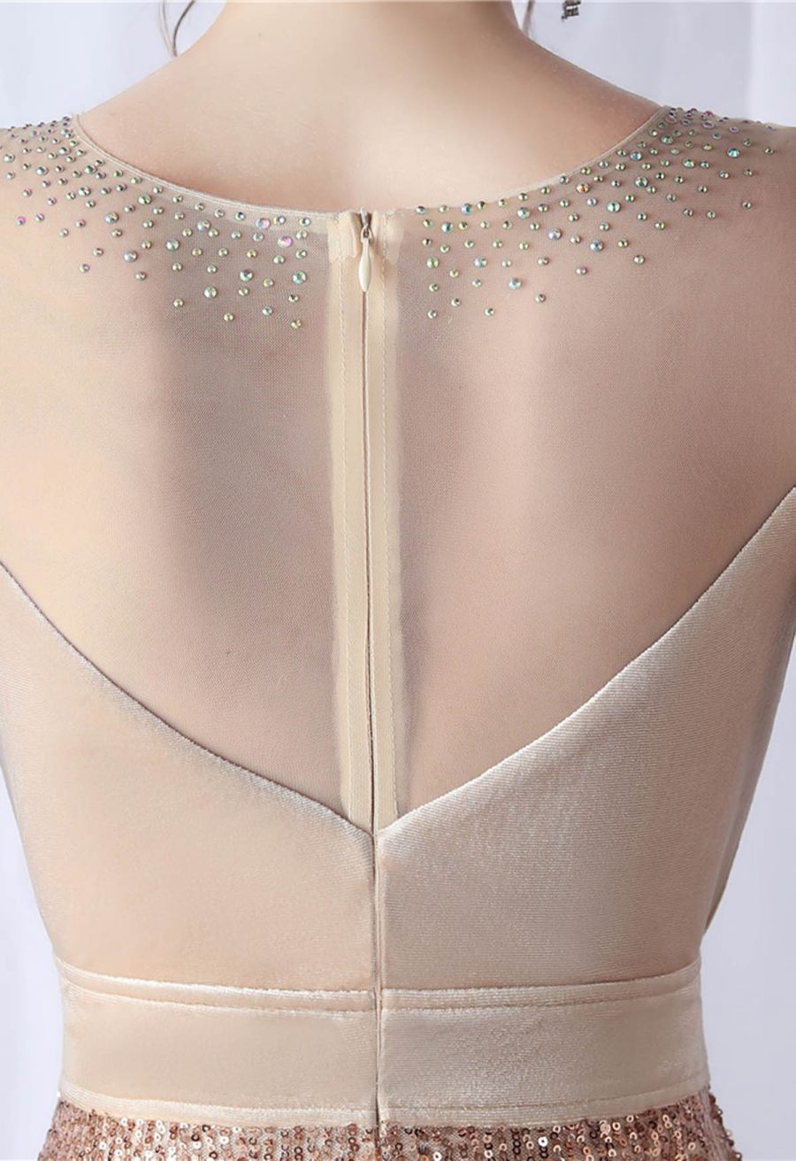 Ombre Sequins Velvet Spliced Gown in Champagne