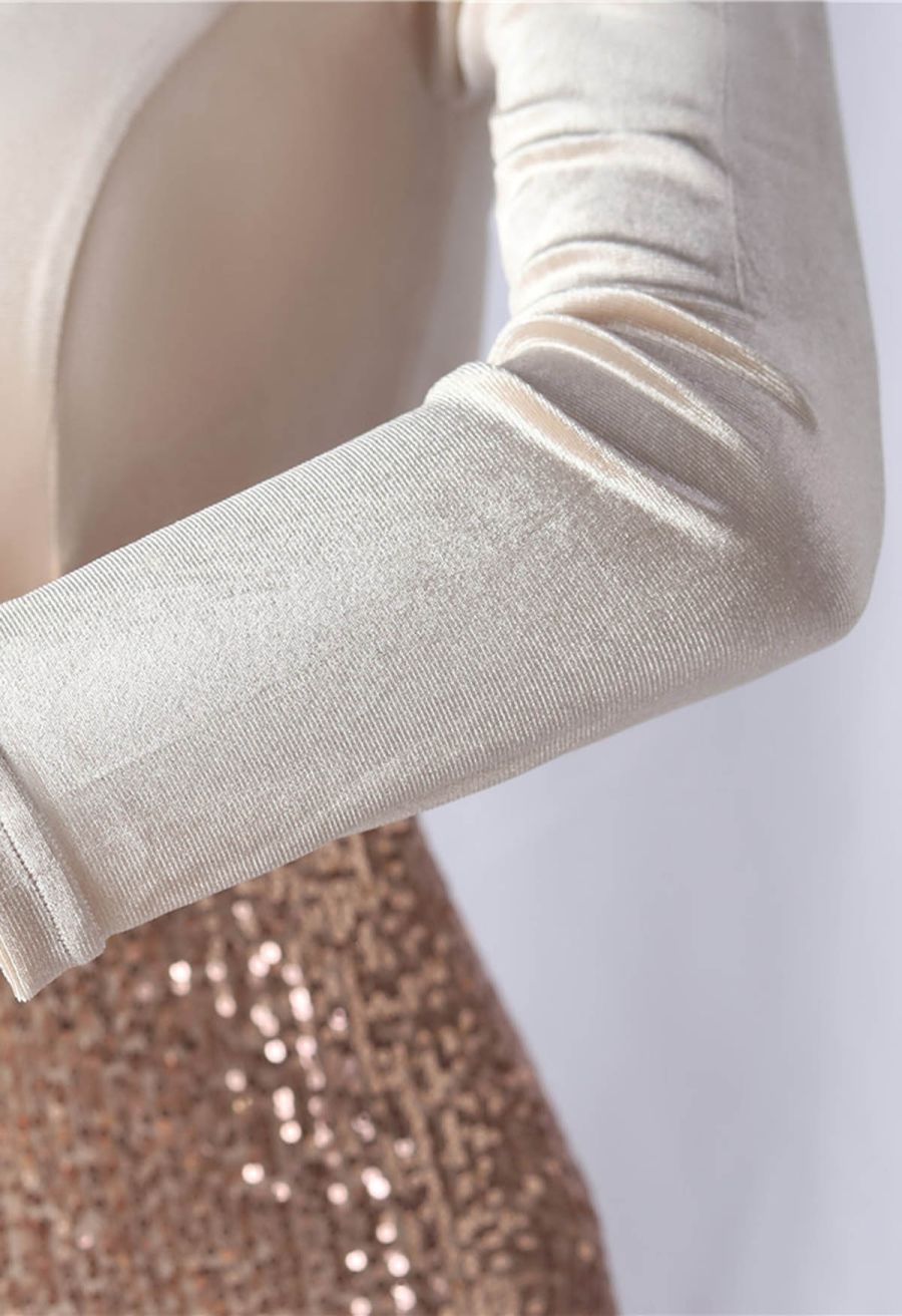 Ombre Sequins Velvet Spliced Gown in Champagne