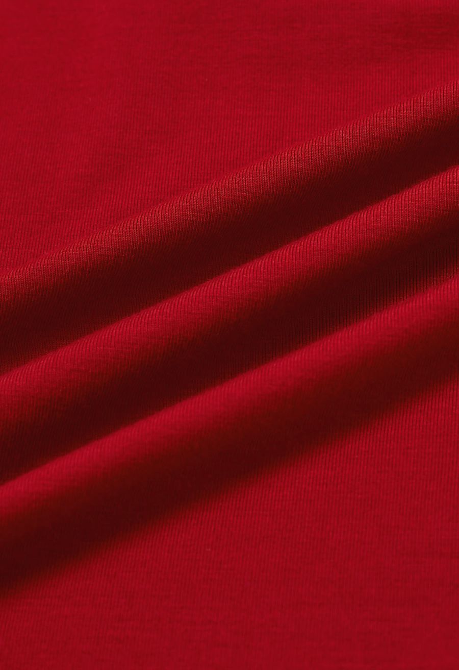 Self-Tie Bowknot Cowl Neck Ruched Top in Red