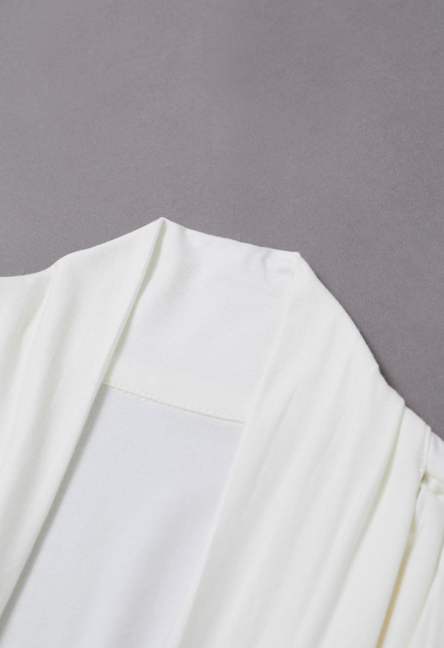 Self-Tie Bowknot Cowl Neck Ruched Top in Ivory