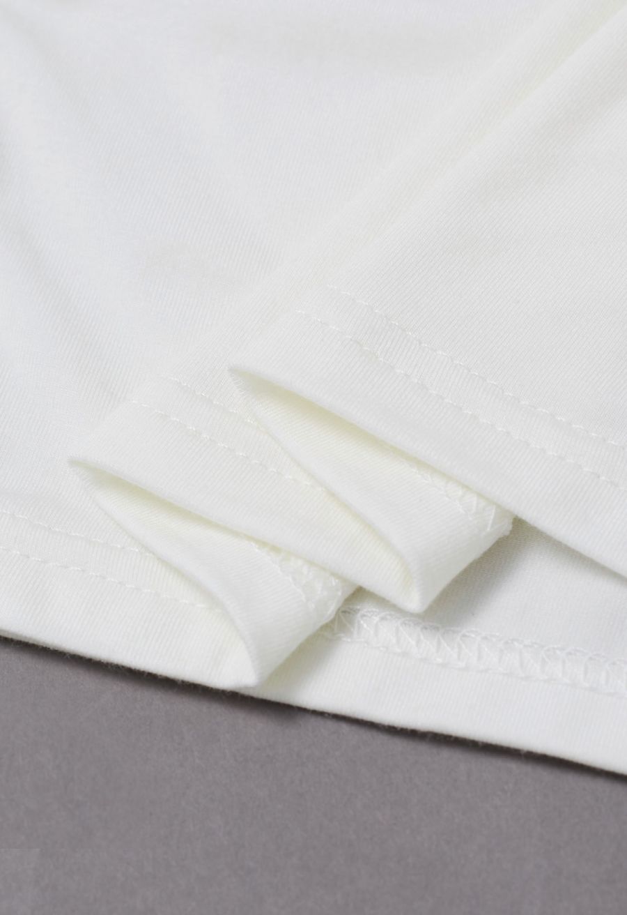 Self-Tie Bowknot Cowl Neck Ruched Top in Ivory