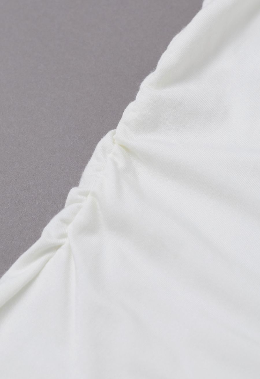 Self-Tie Bowknot Cowl Neck Ruched Top in Ivory