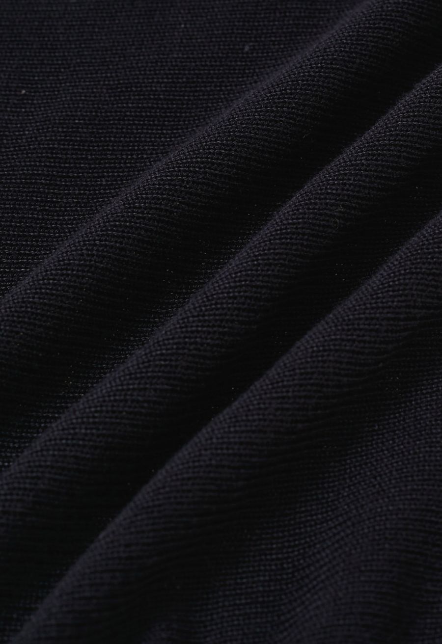 Knitted Cowl Neck Braided Open Back Sleeveless Top in Black