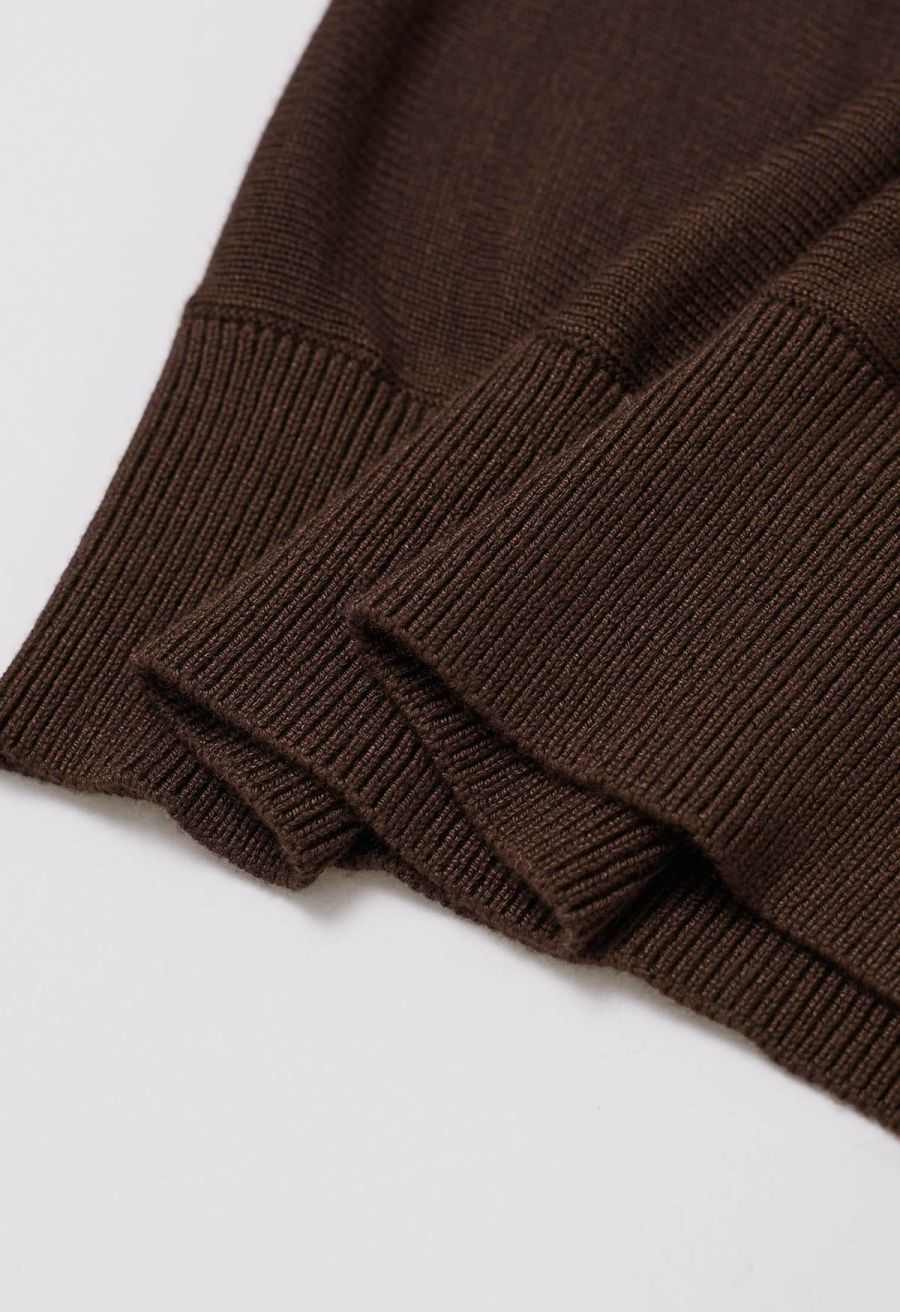Knitted Cowl Neck Braided Open Back Sleeveless Top in Brown