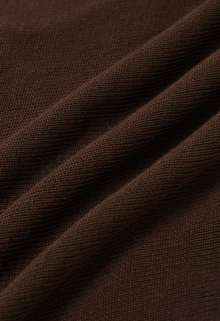 Knitted Cowl Neck Braided Open Back Sleeveless Top in Brown