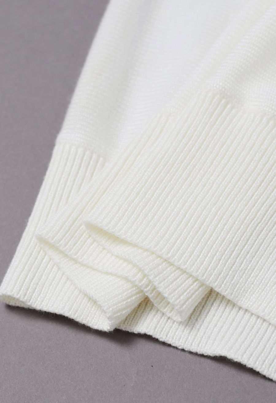 Knitted Cowl Neck Braided Open Back Sleeveless Top in White