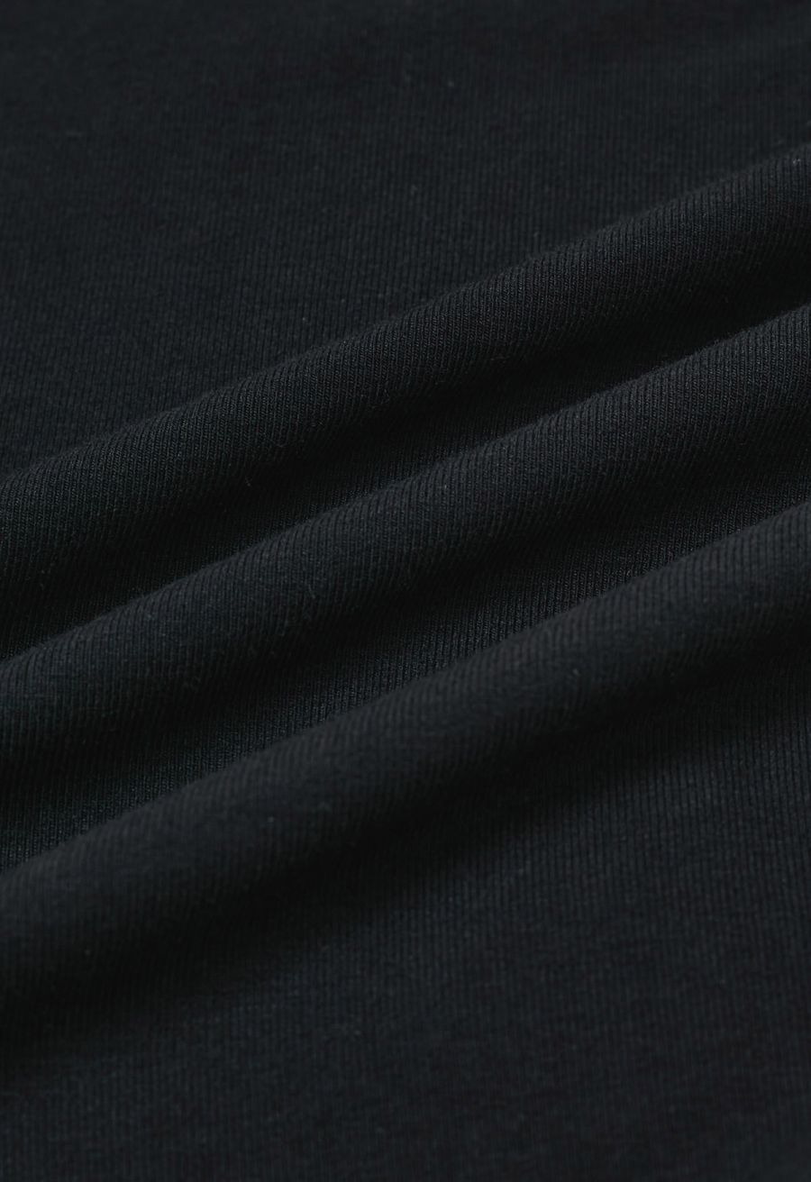 Cowl Neck Buttoned Asymmetric Hem Top in Black