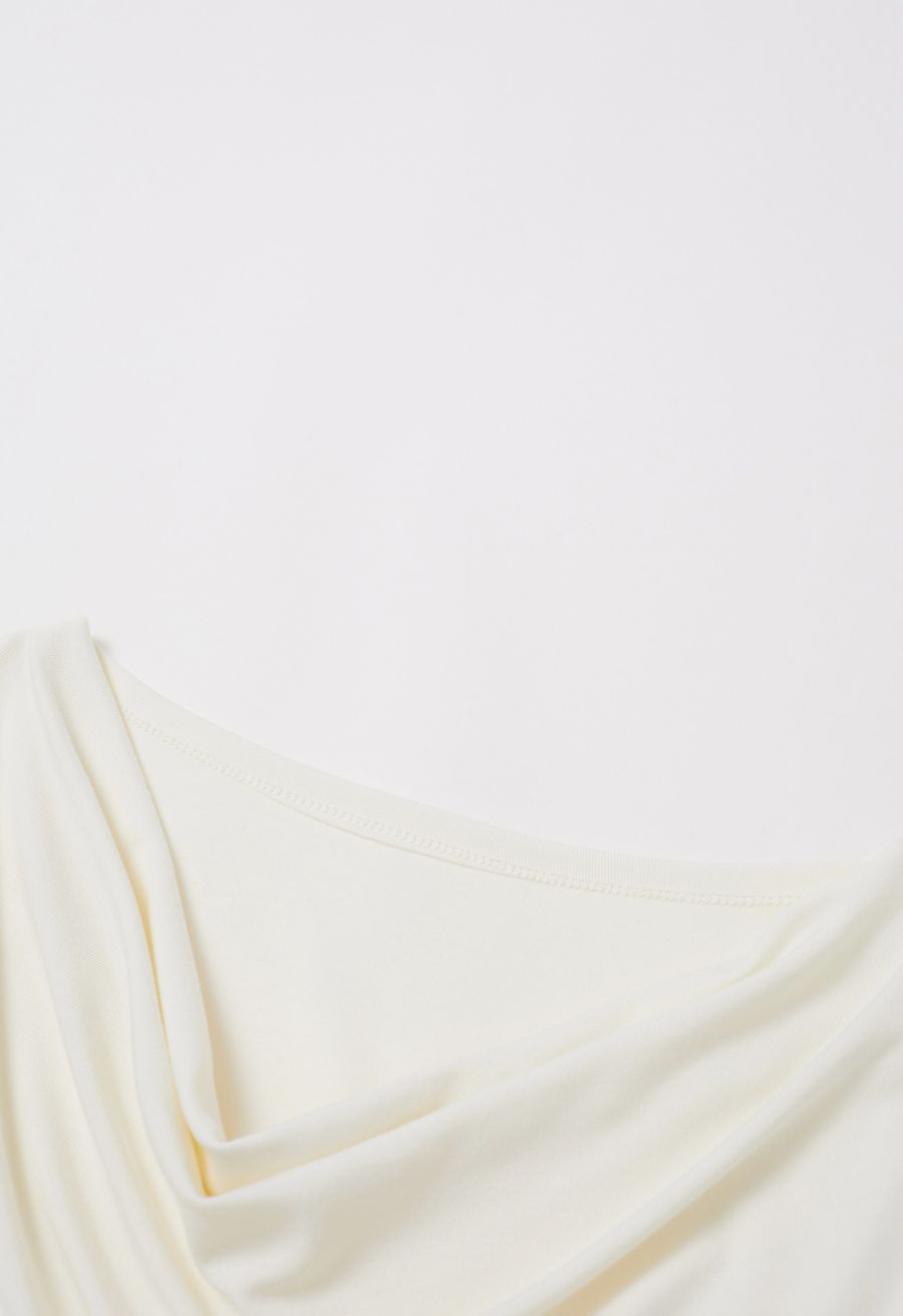 Cowl Neck Buttoned Asymmetric Hem Top in Cream