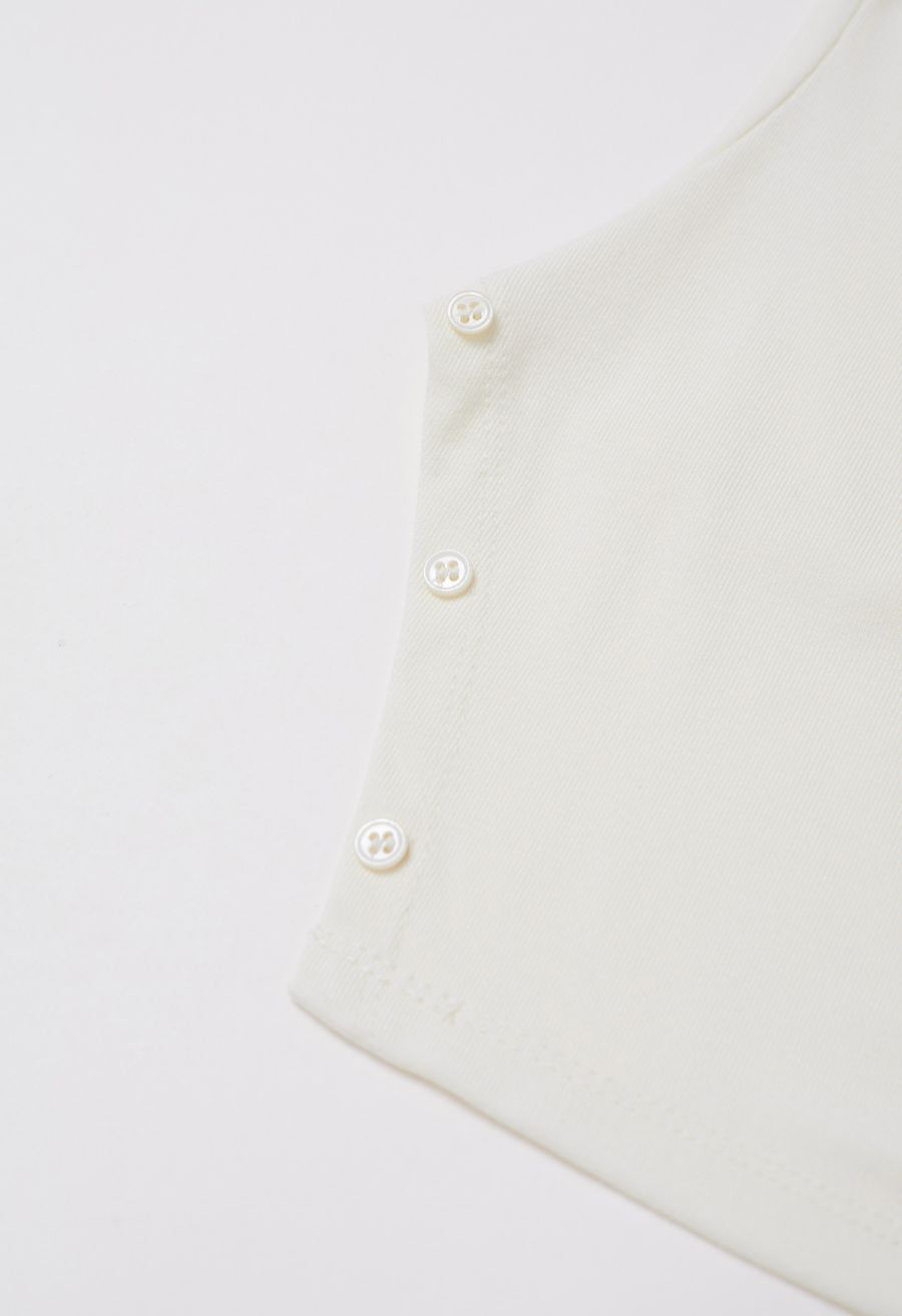 Cowl Neck Buttoned Asymmetric Hem Top in Cream
