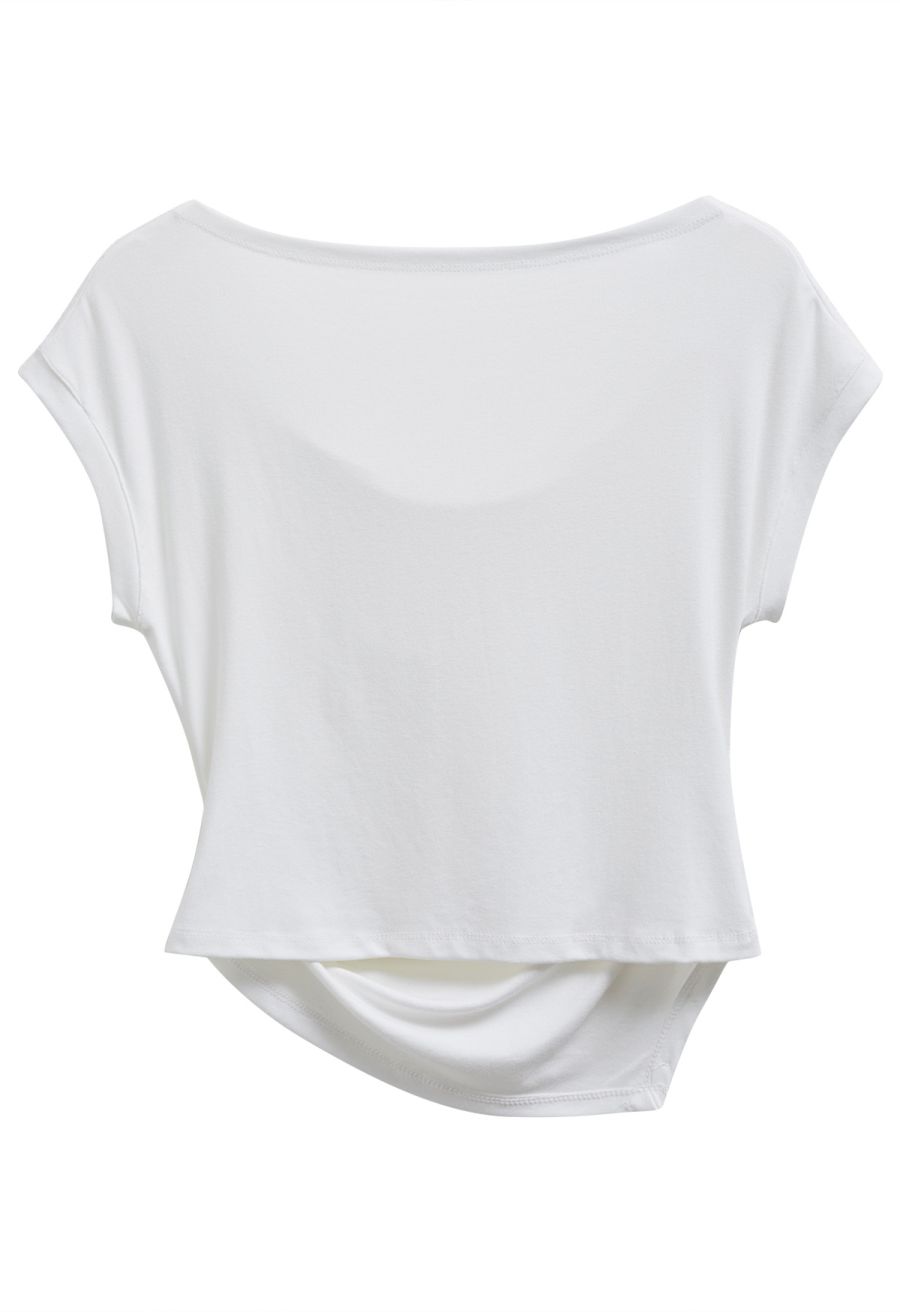Cowl Neck Buttoned Asymmetric Hem Top in White