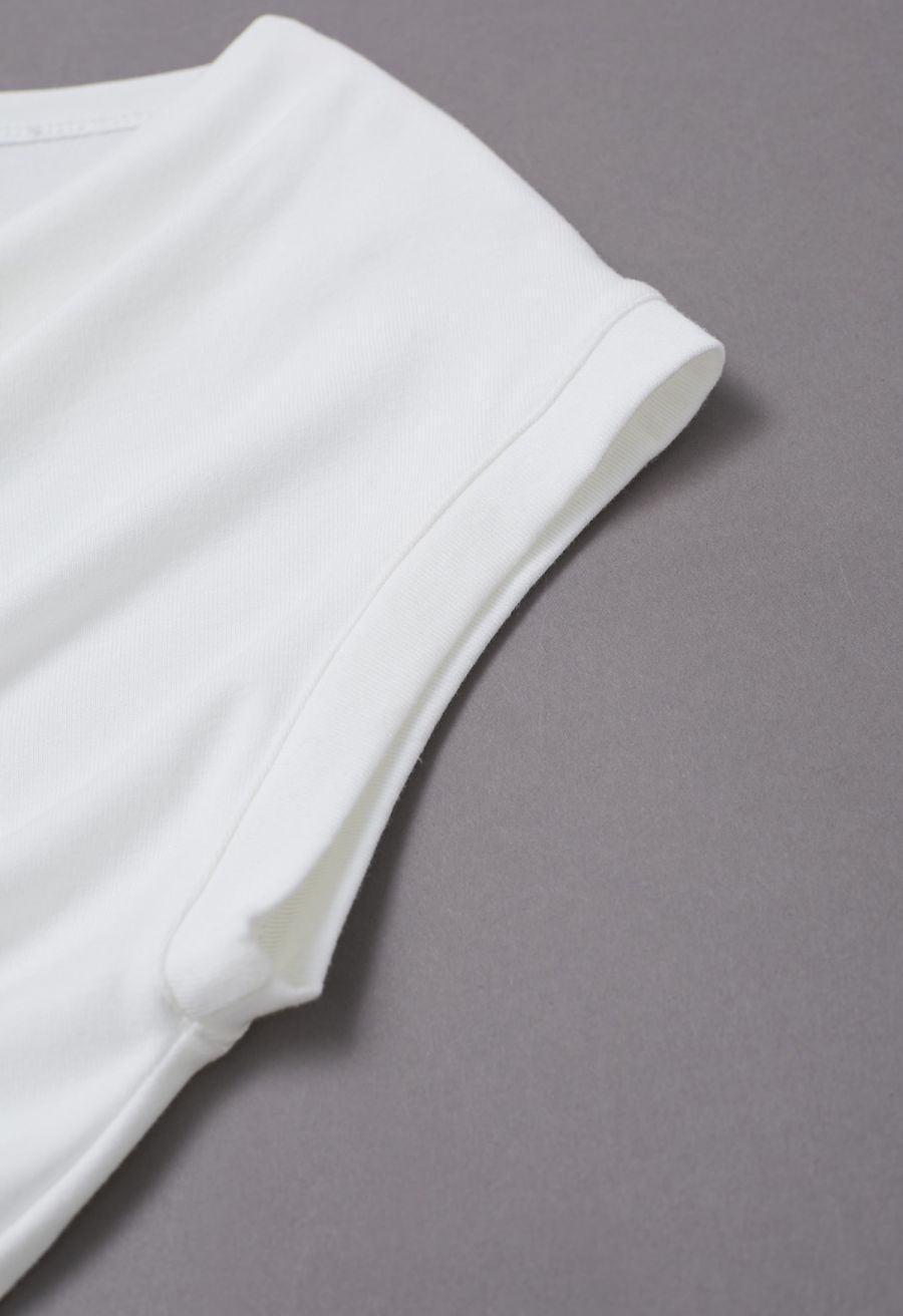 Cowl Neck Buttoned Asymmetric Hem Top in White