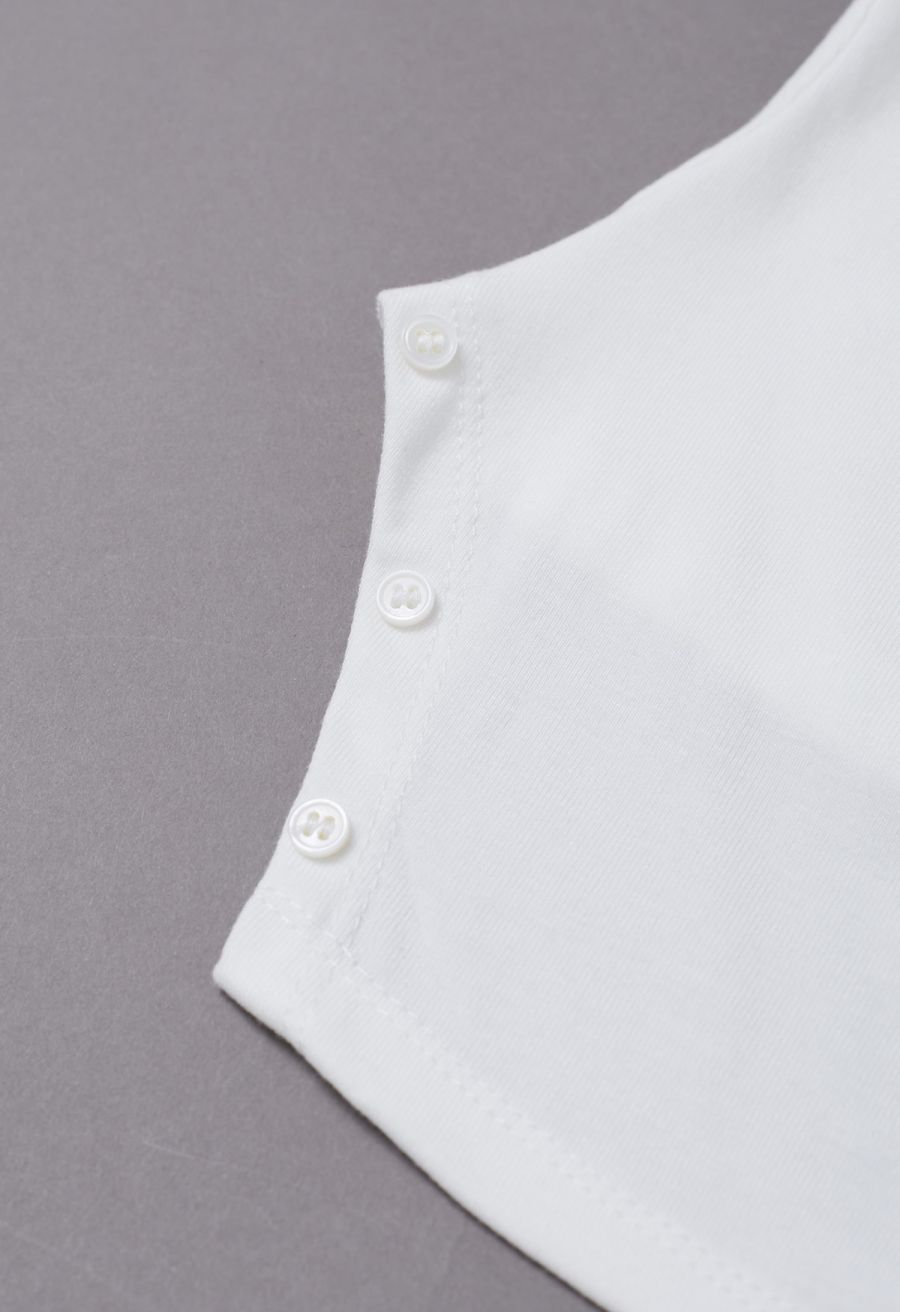 Cowl Neck Buttoned Asymmetric Hem Top in White