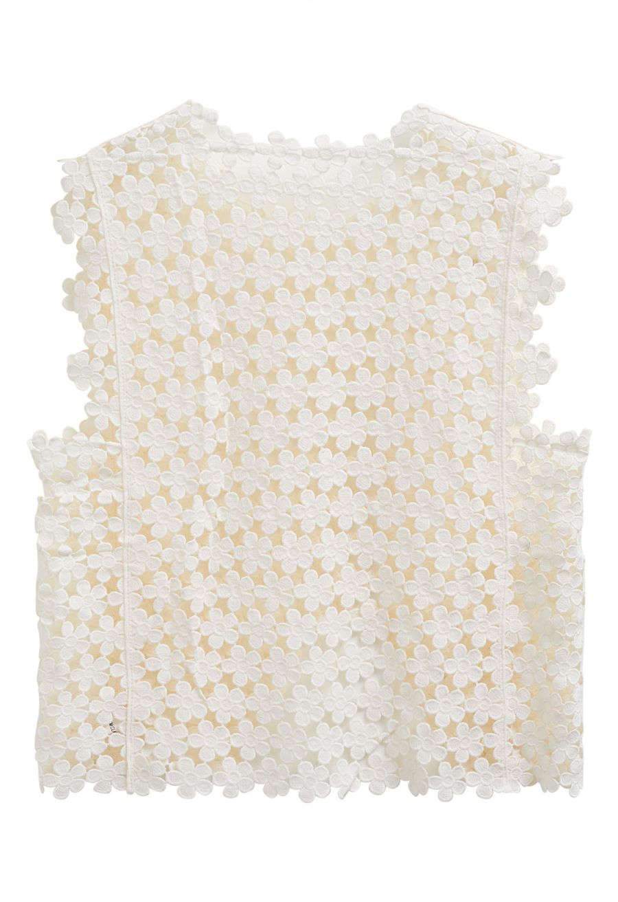 Floret Open-Knit Crochet Cover-Up Top in Cream