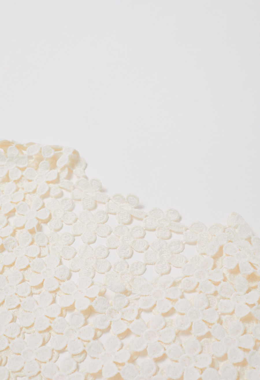 Floret Open-Knit Crochet Cover-Up Top in Cream