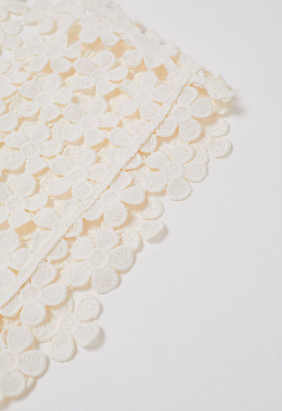 Floret Open-Knit Crochet Cover-Up Top in Cream