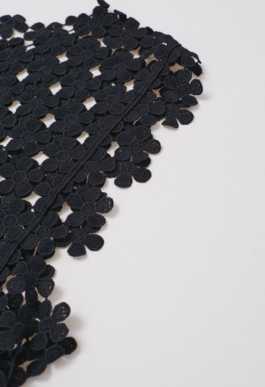 Floret Open-Knit Crochet Cover-Up Top in Black