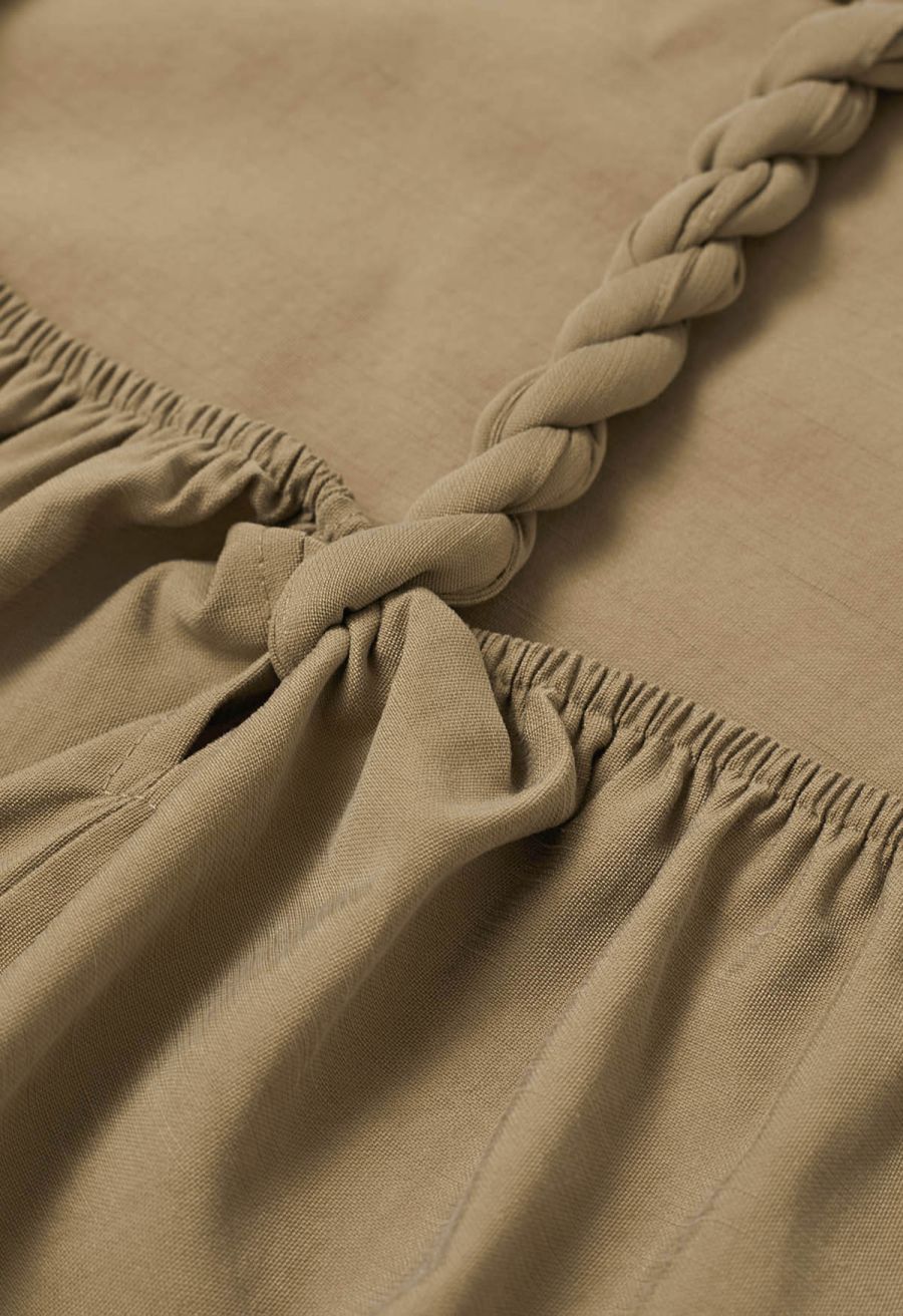 Cowl Neck Braided Open Back Sleeveless Top in Khaki