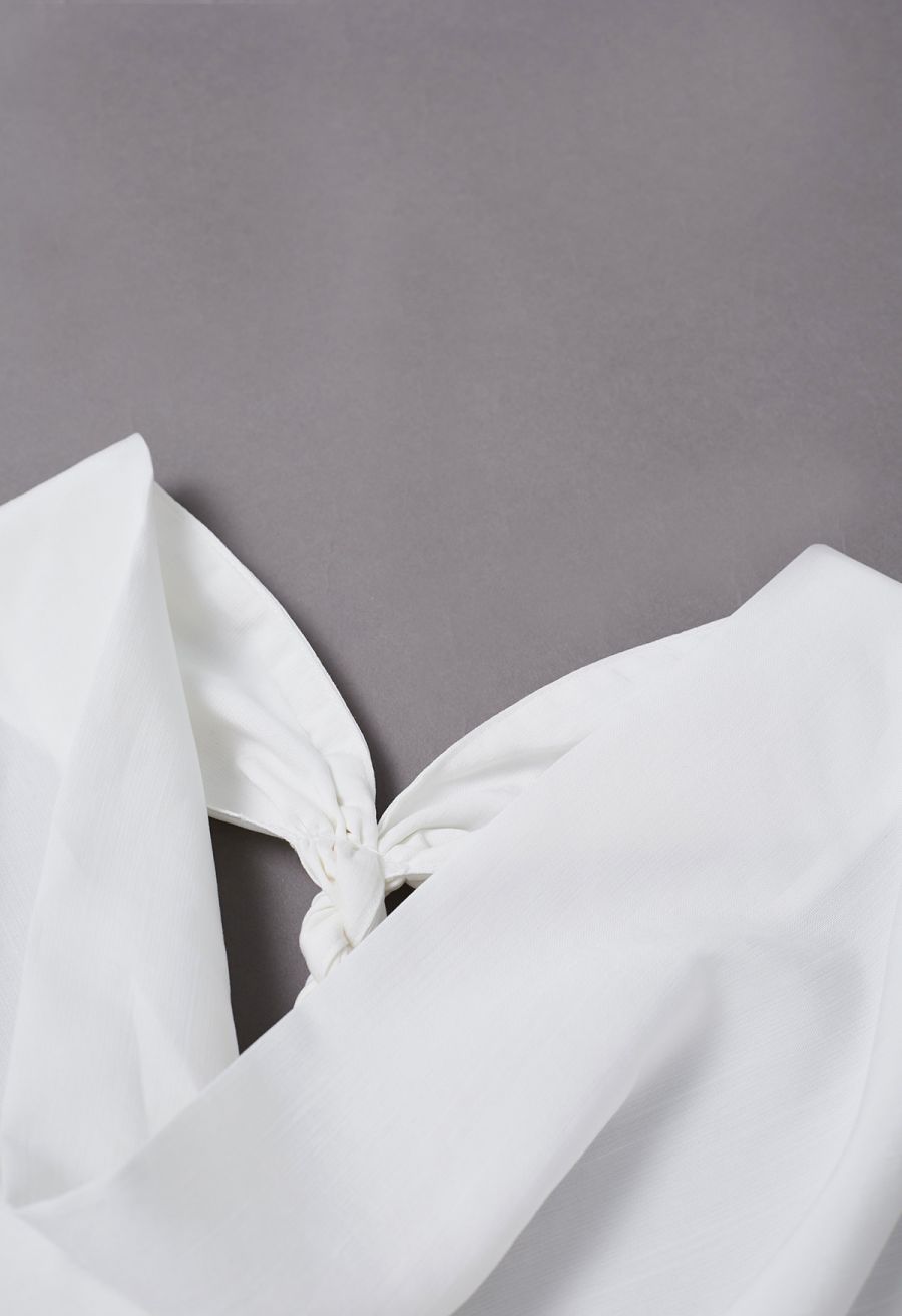 Cowl Neck Braided Open Back Sleeveless Top in White