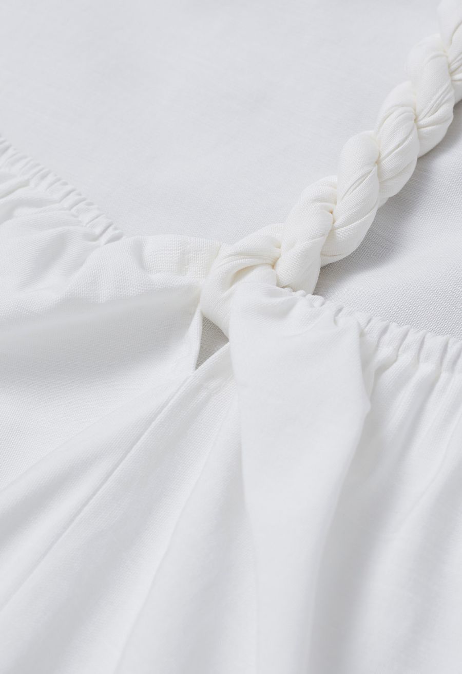 Cowl Neck Braided Open Back Sleeveless Top in White