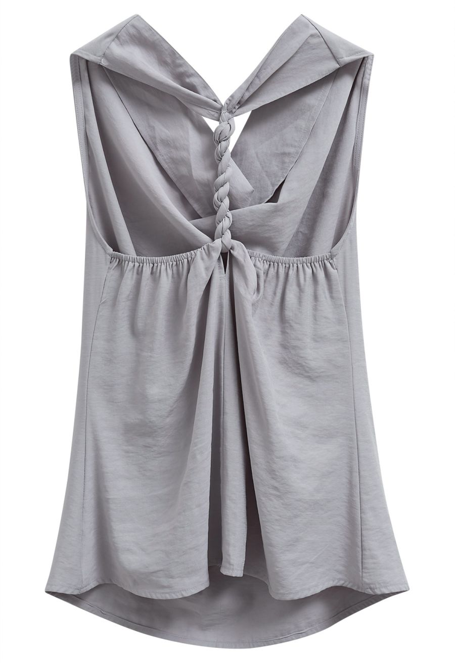 Cowl Neck Braided Open Back Sleeveless Top in Lavender