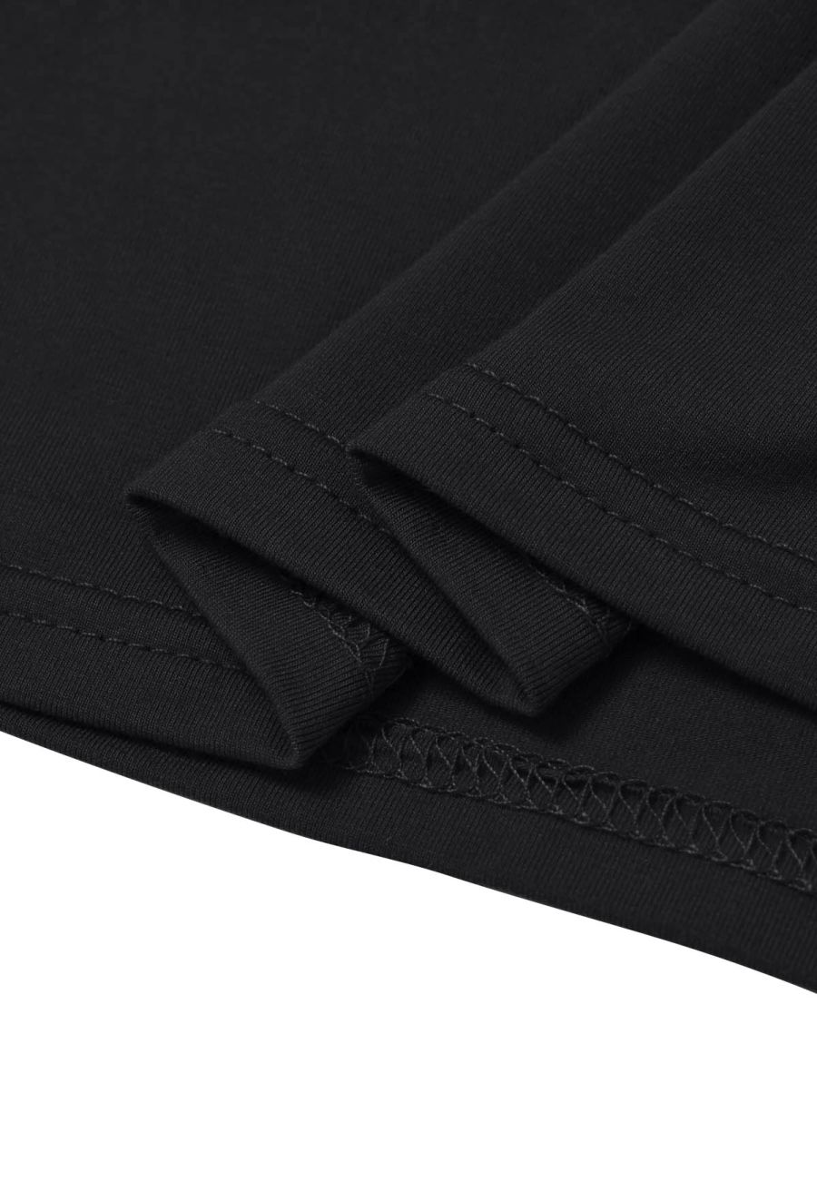 Self-Tie Bowknot Cowl Neck Ruched Top in Black