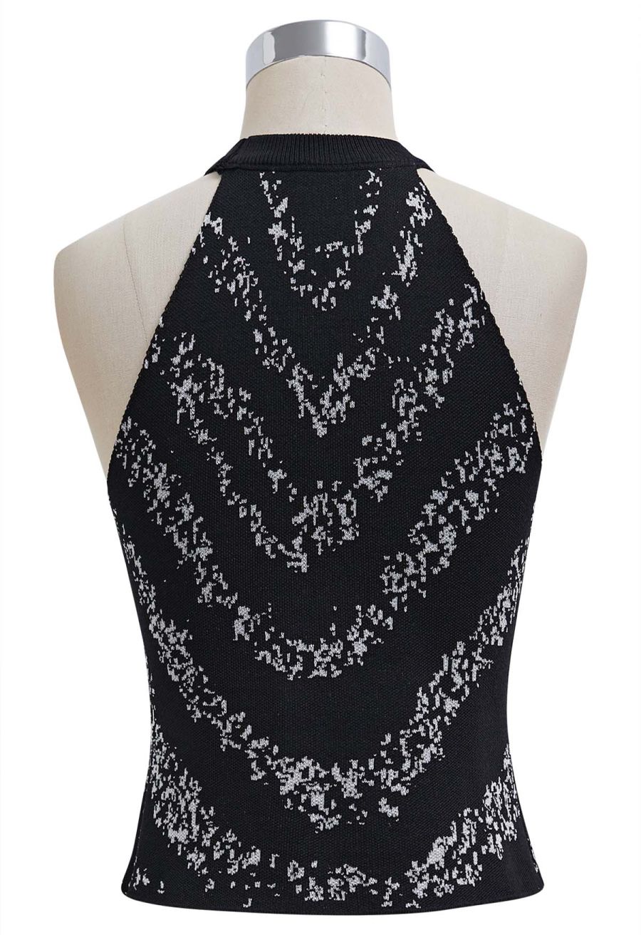Pearl Embellished Metallic Knit Tank Top in Black