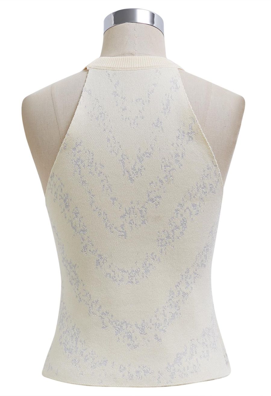 Pearl Embellished Metallic Knit Tank Top in Cream