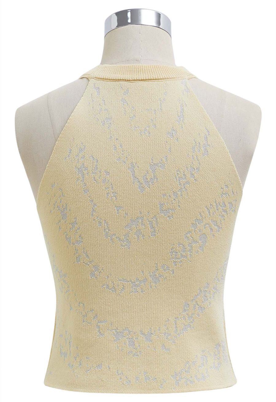 Pearl Embellished Metallic Knit Tank Top in Light Yellow