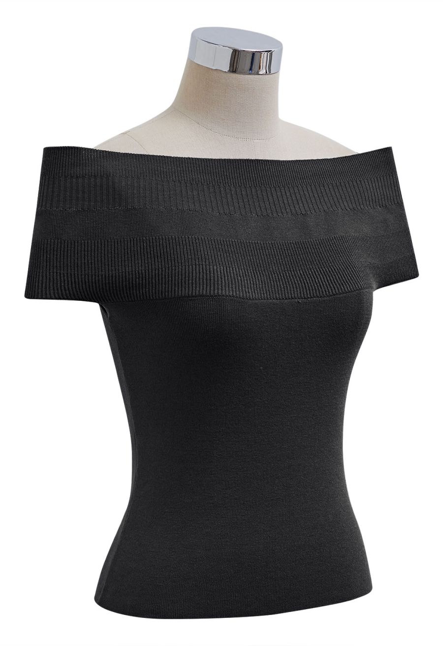 Simplicity Off-Shoulder Knit Top in Black