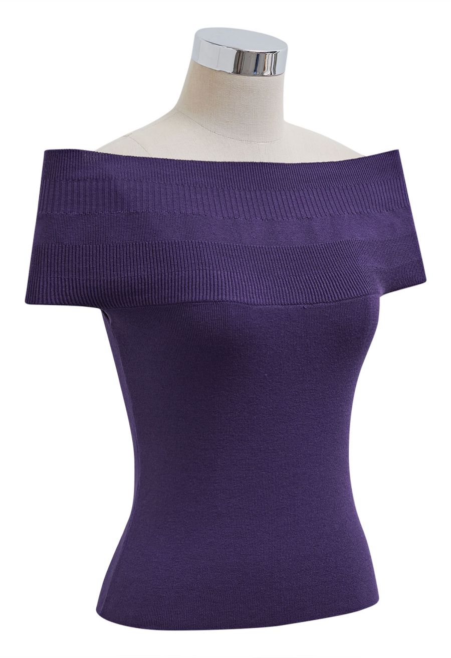 Simplicity Off-Shoulder Knit Top in Purple
