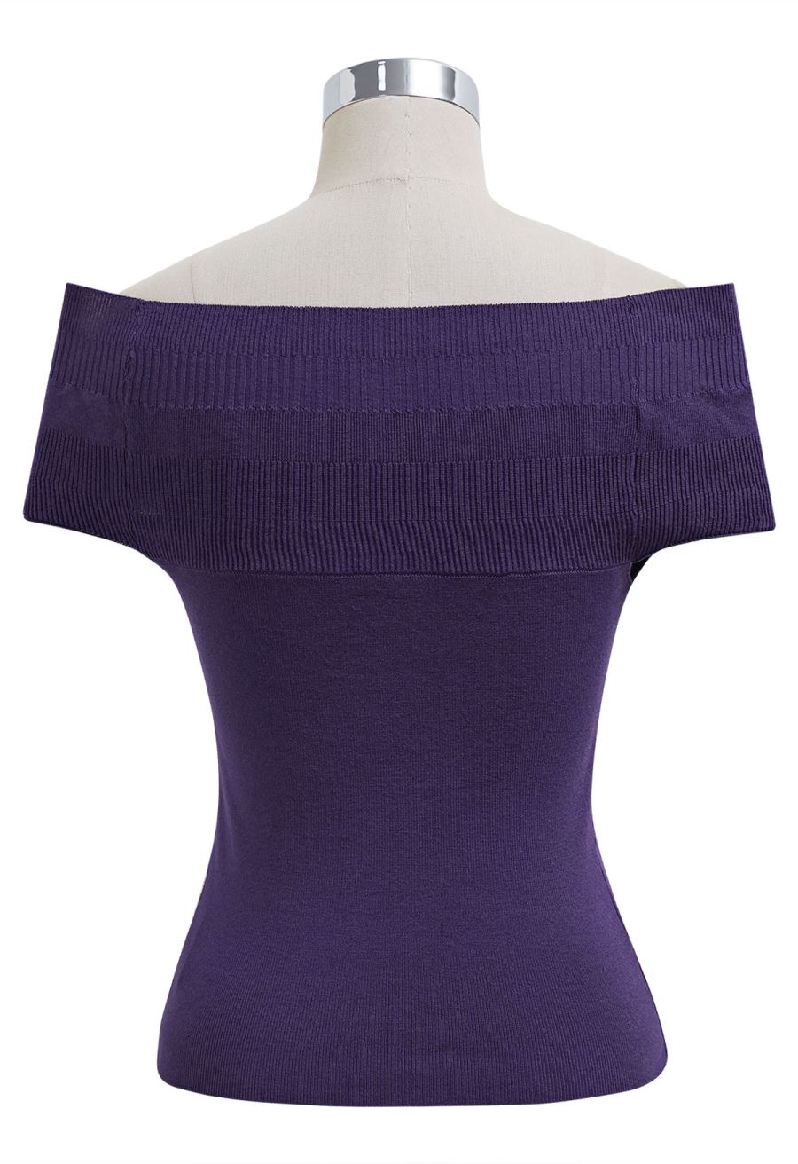 Simplicity Off-Shoulder Knit Top in Purple